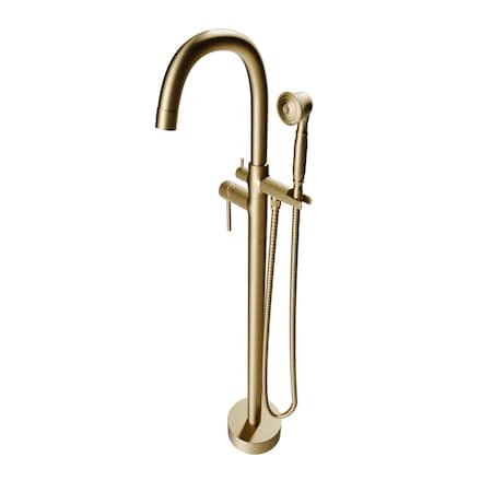 Castello Usa Neptune Freestanding Brushed Gold Gooseneck Tub Filler Faucet with Float Handle CB-F04-BG-J0805